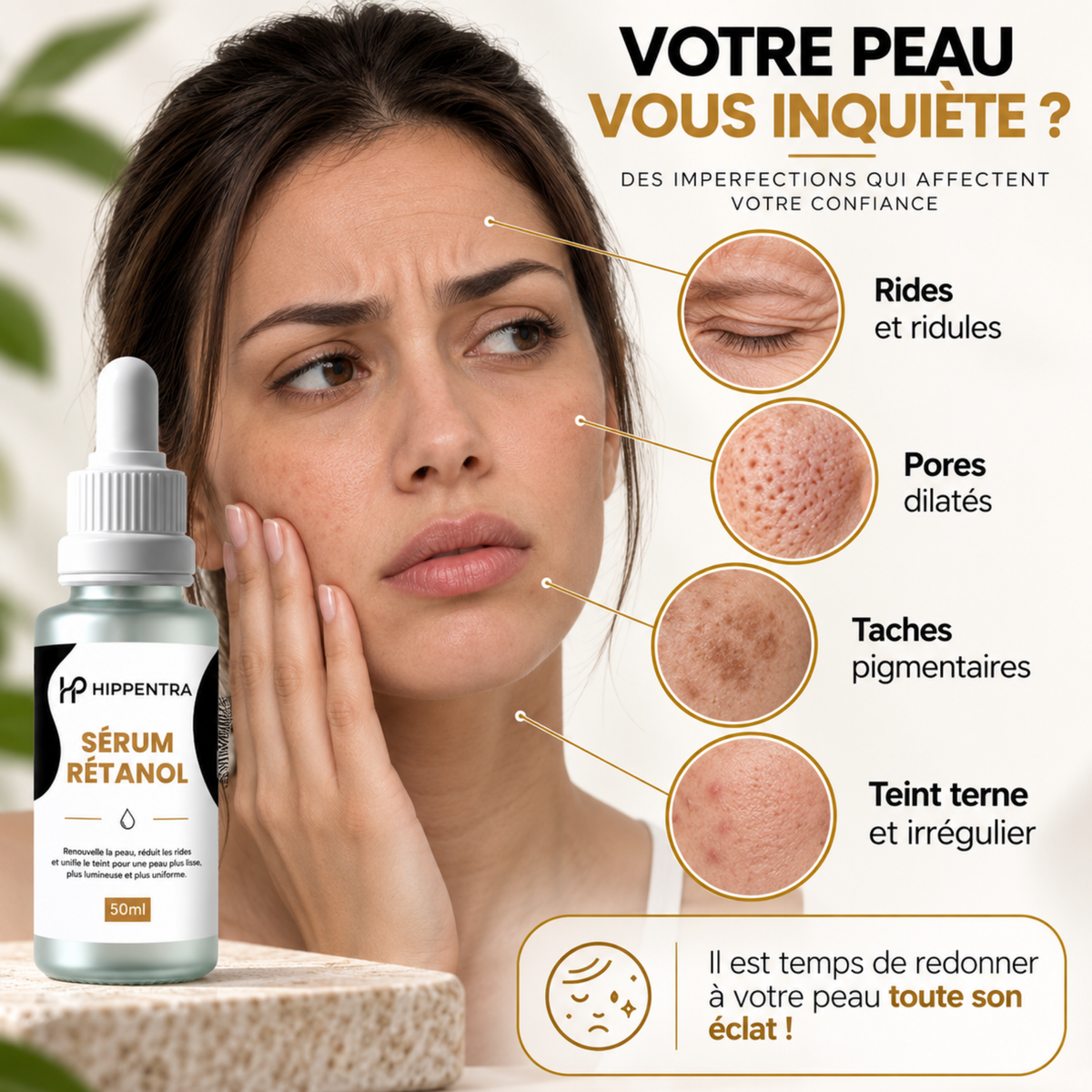 HIPPENTRA® Sérum Rétinol – Soin Anti-Âge & Éclat – 50 ml