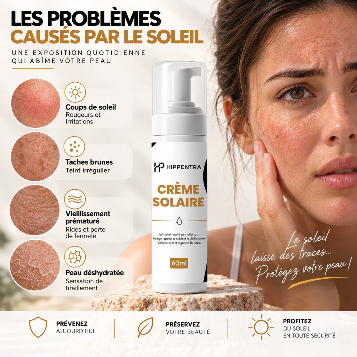 HIPPENTRA® Crème Solaire – Hydratation & Protection Quotidienne – 60 ml
