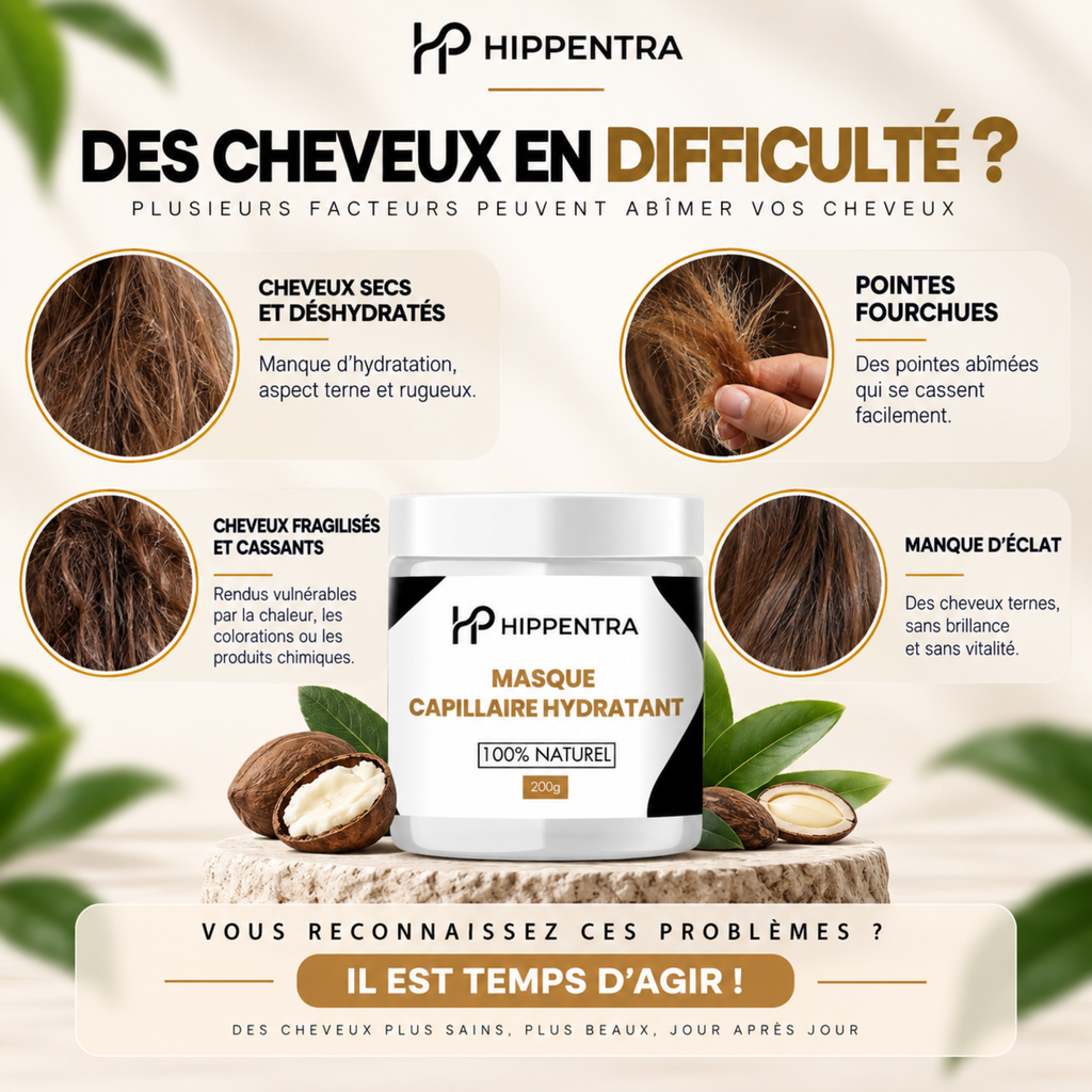 HIPPENTRA® Masque Capillaire Hydratant & Réparateur – 200 g