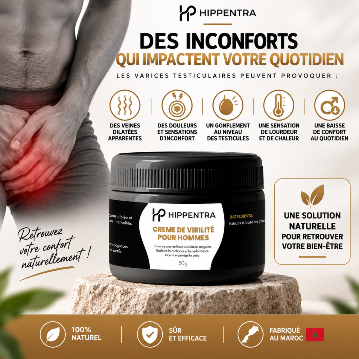 HIPPENTRA® Crème Soin & Confort Masculin – 50 g