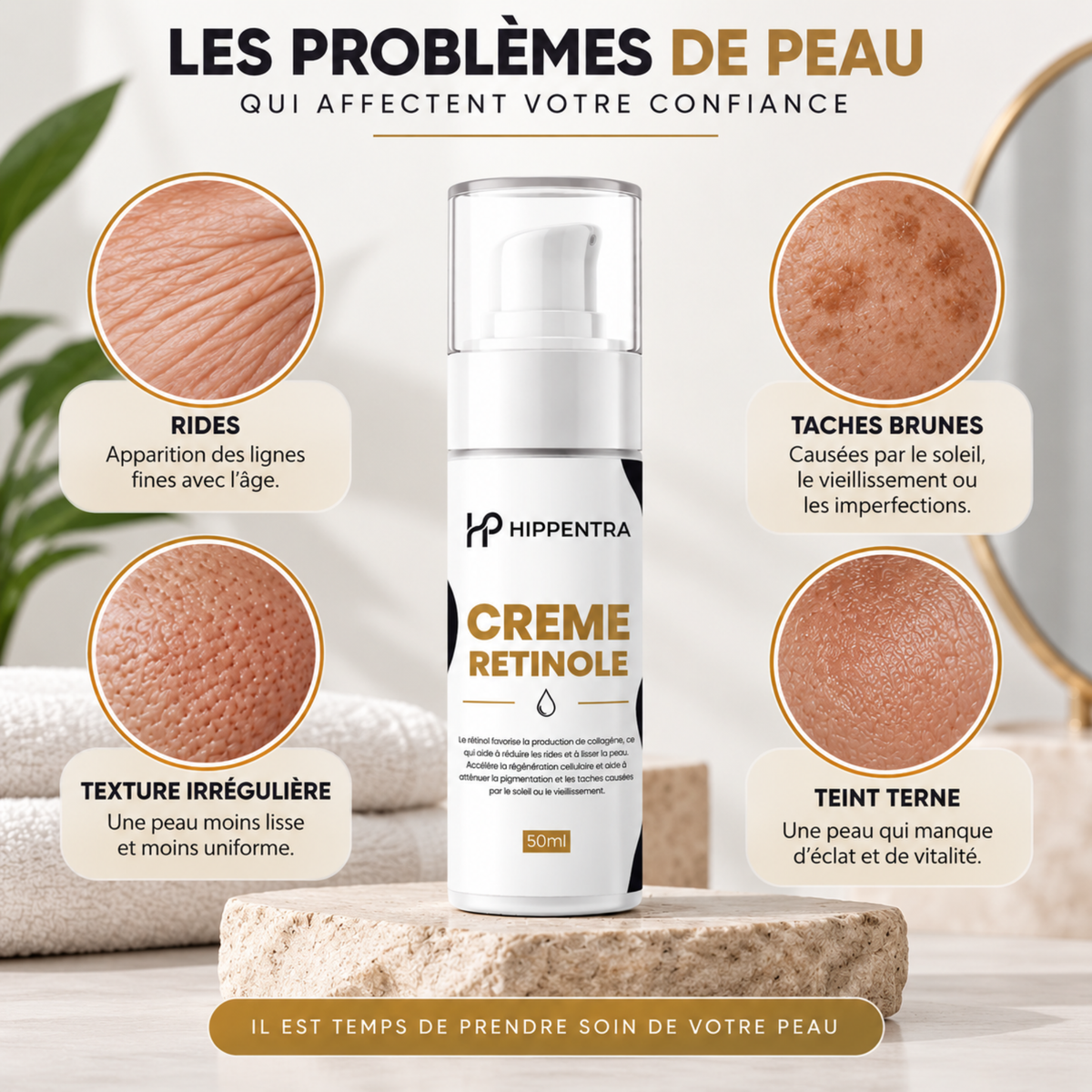HIPPENTRA® Crème Rétinol – Soin Anti-Âge & Éclat – 50 ml