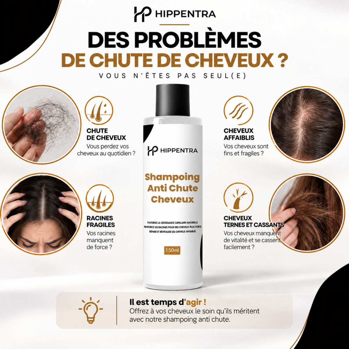 HIPPENTRA® Shampoing Anti-Chute & Fortifiant – 150 ml