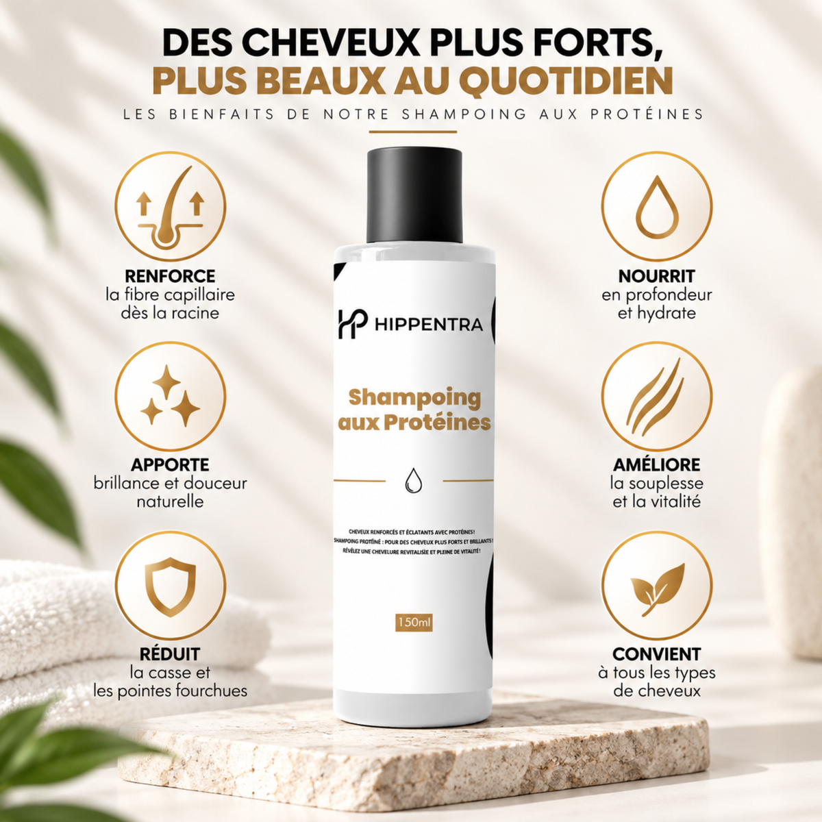 HIPPENTRA® Shampoing aux Protéines – Cheveux Forts & Brillants – 150 ml