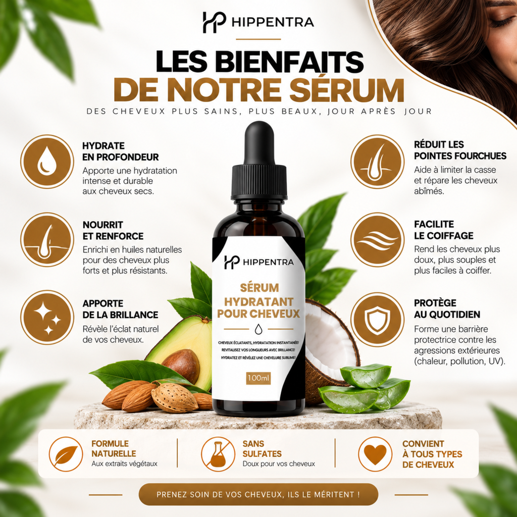 HIPPENTRA® Sérum Hydratant pour Cheveux – 100 ml
