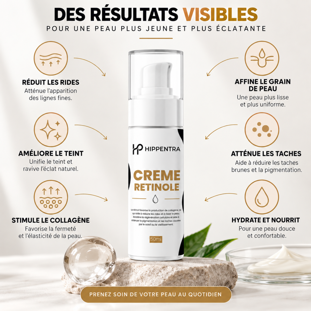 HIPPENTRA® Crème Rétinol – Soin Anti-Âge & Éclat – 50 ml