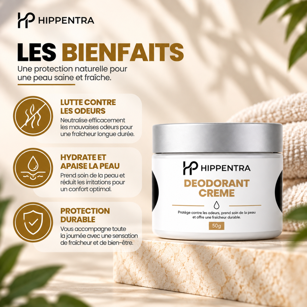 HIPPENTRA® Déodorant Crème – Protection & Fraîcheur Longue Durée – 50 g
