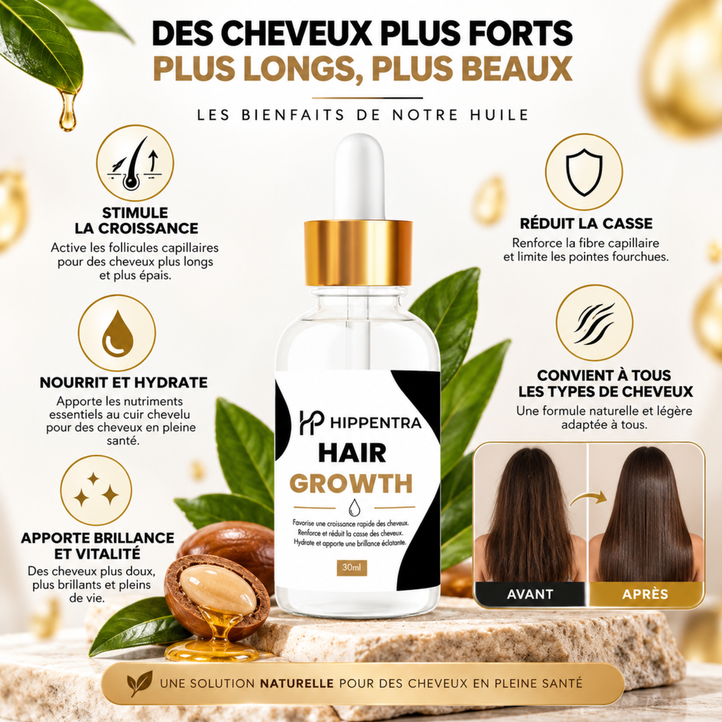 HIPPENTRA® Hair Growth Oil – Huile de Croissance Capillaire – 30ML