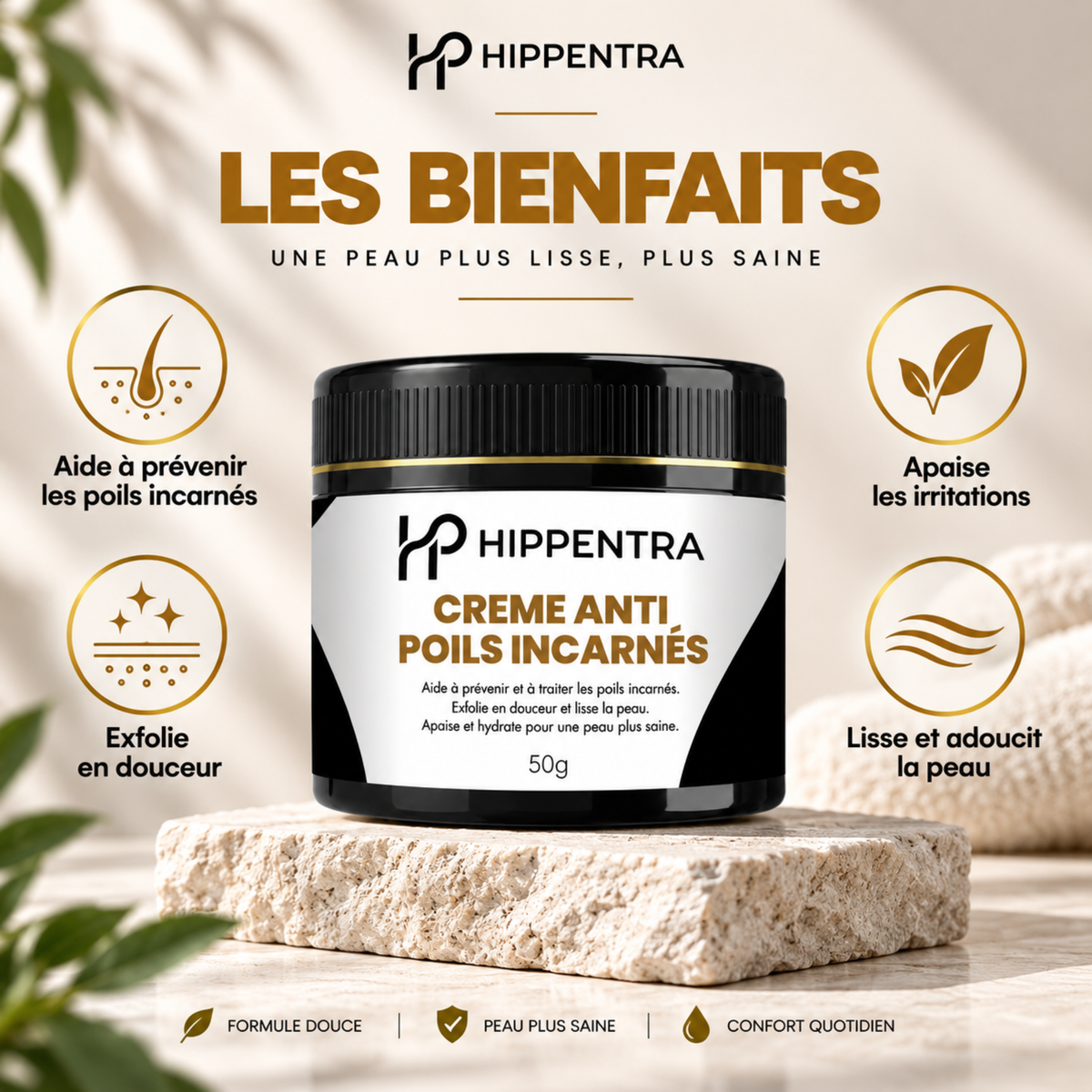 HIPPENTRA® Crème Anti-Poils Incarnés – 50 g