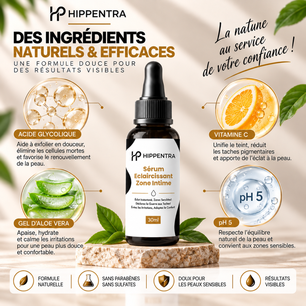HIPPENTRA® Sérum Éclaircissant Zone Intime – Unifie & Hydrate – 30 ml