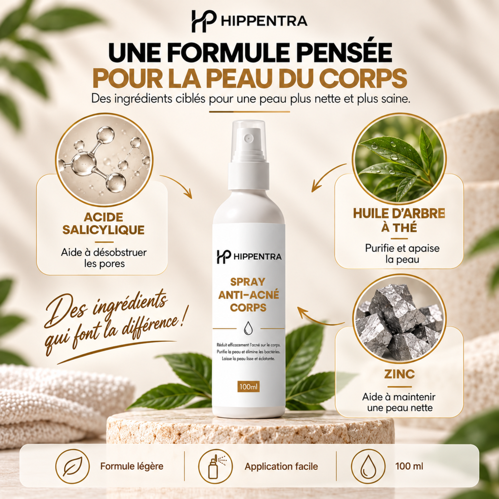 HIPPENTRA® Spray Anti-Acné Corps – Soin Purifiant – 100 ml