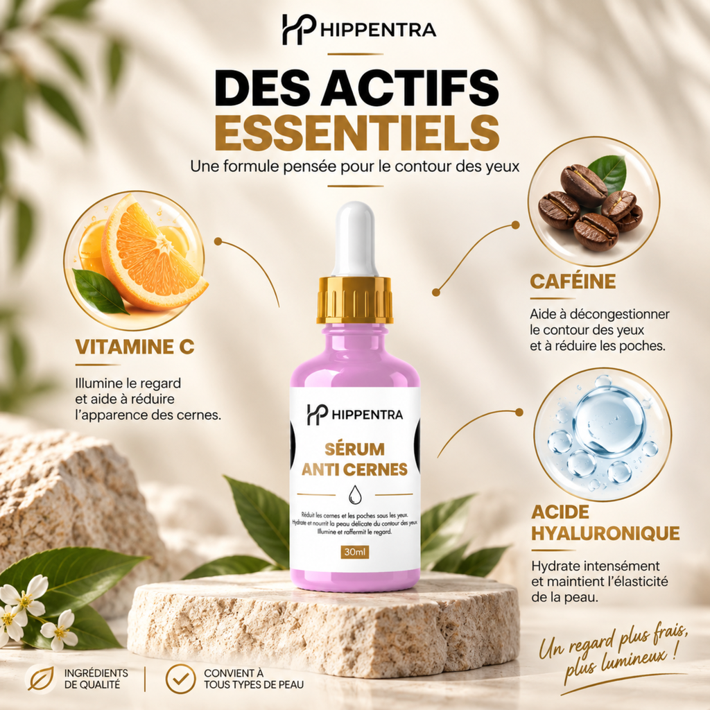 HIPPENTRA® Sérum Anti-Cernes – Éclat & Hydratation du Contour des Yeux – 30 ml