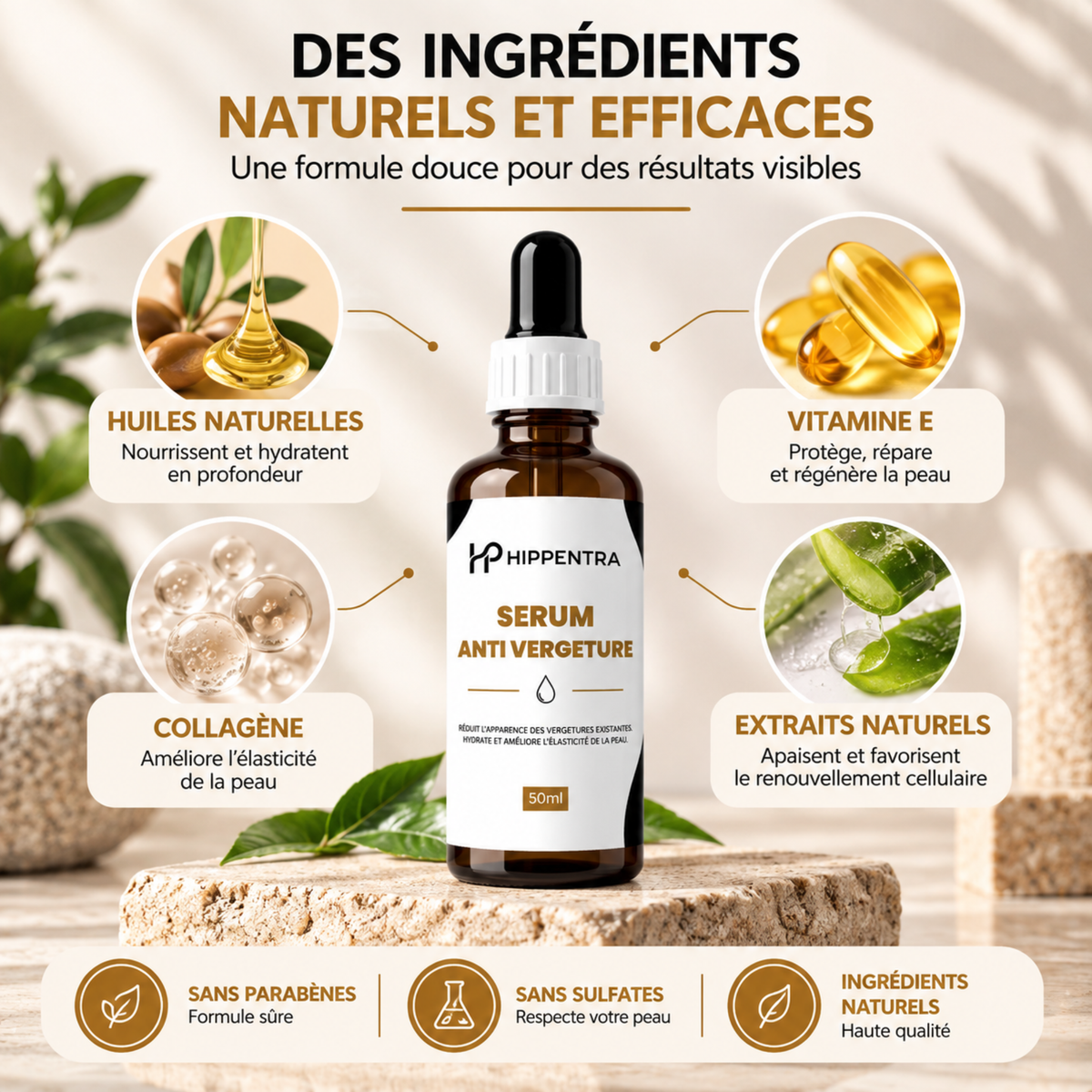 HIPPENTRA® Sérum Anti-Vergetures – Hydratation & Élasticité – 50 ml
