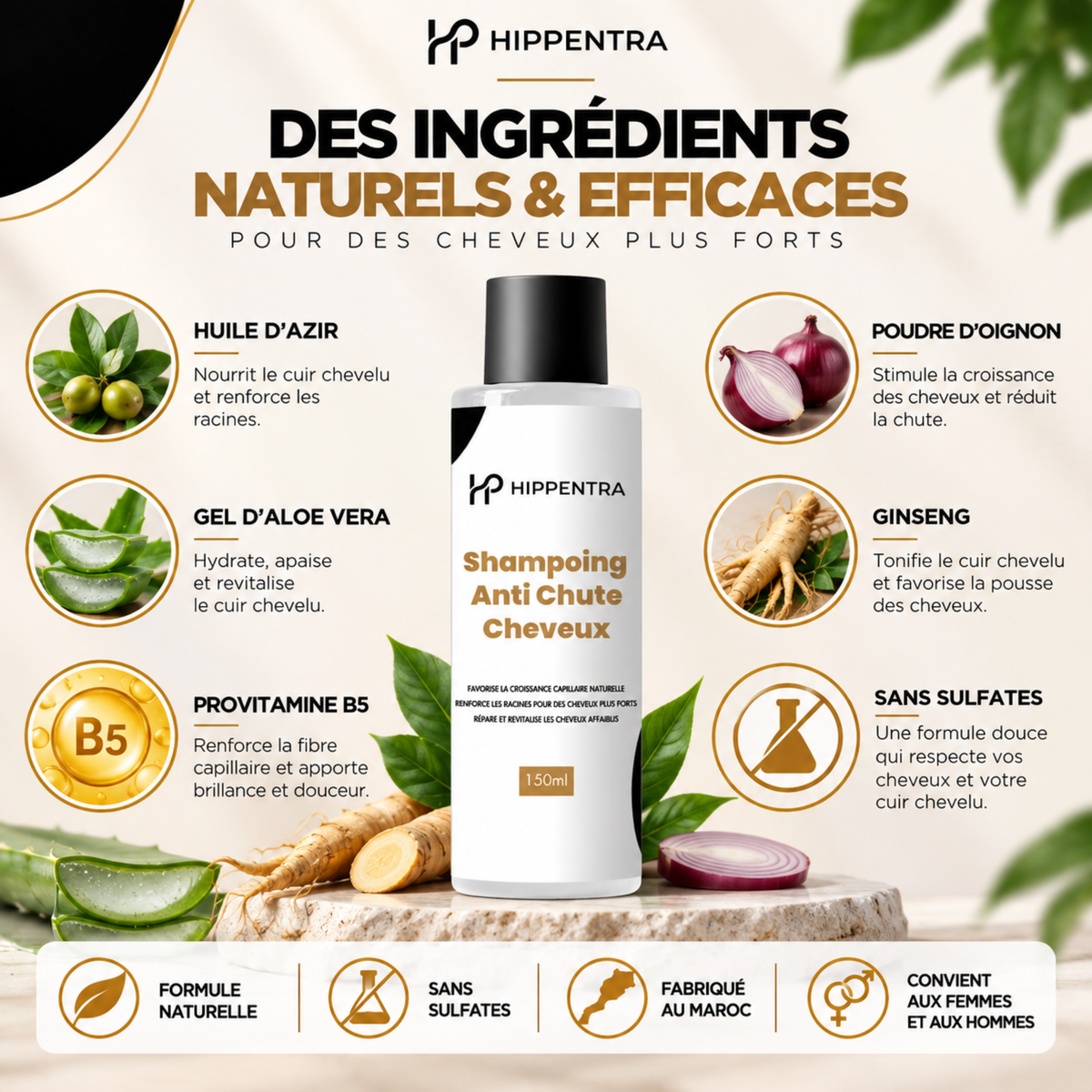 HIPPENTRA® Shampoing Anti-Chute & Fortifiant – 150 ml