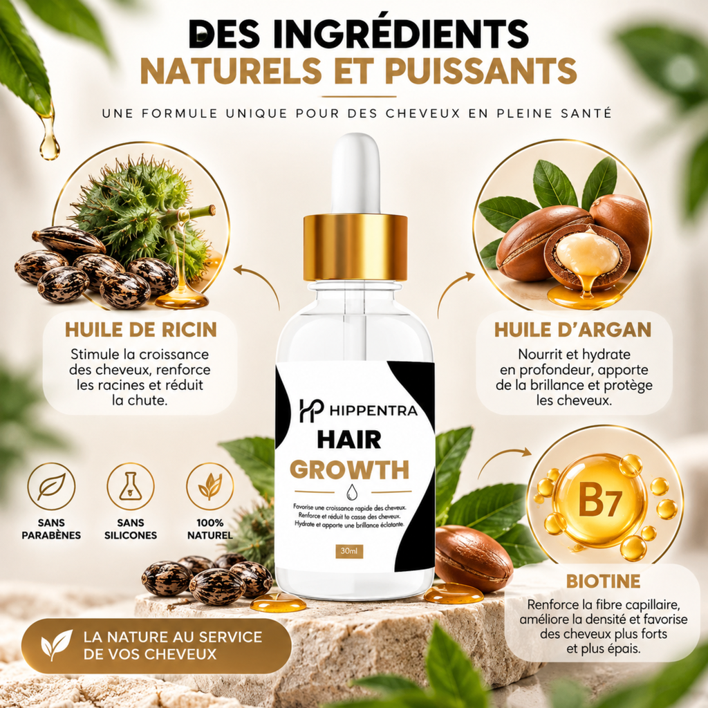 HIPPENTRA® Hair Growth Oil – Huile de Croissance Capillaire – 30ML