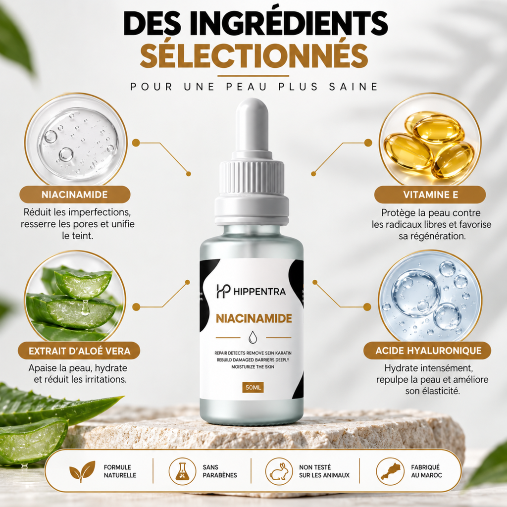HIPPENTRA® Sérum Niacinamide – Éclat, Hydratation & Teint Uniforme – 50 ml