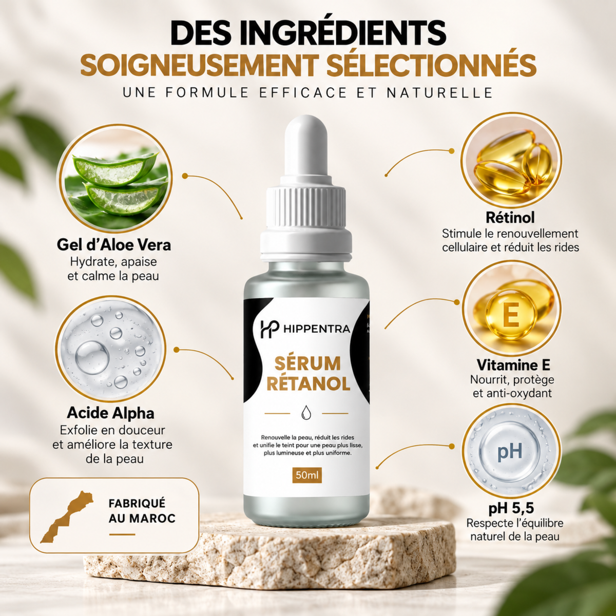 HIPPENTRA® Sérum Rétinol – Soin Anti-Âge & Éclat – 50 ml