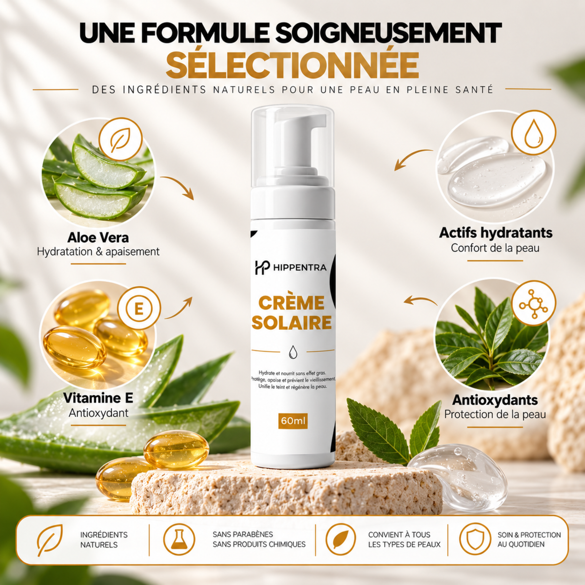 HIPPENTRA® Crème Solaire – Hydratation & Protection Quotidienne – 60 ml