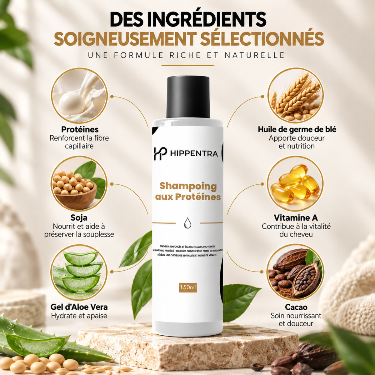 HIPPENTRA® Shampoing aux Protéines – Cheveux Forts & Brillants – 150 ml