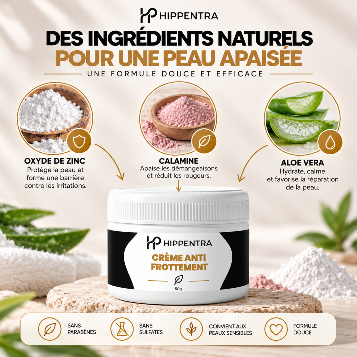 HIPPENTRA® Crème Anti-Frottement – Soin Apaisant & Protecteur – 50 g