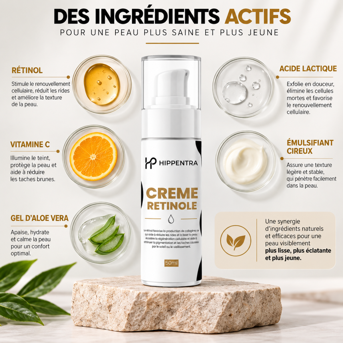 HIPPENTRA® Crème Rétinol – Soin Anti-Âge & Éclat – 50 ml