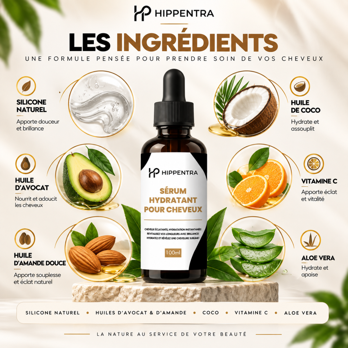 HIPPENTRA® Sérum Hydratant pour Cheveux – 100 ml