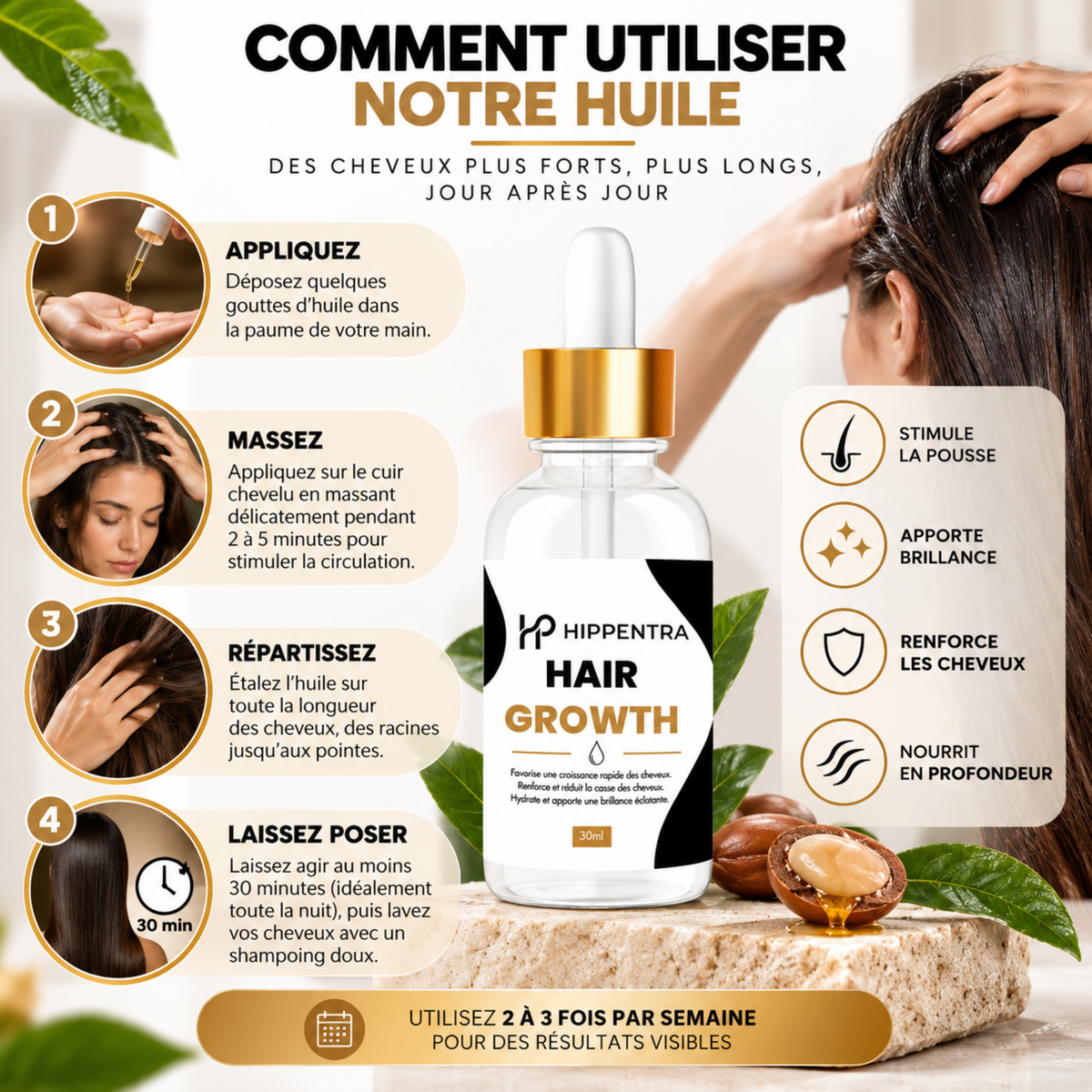 HIPPENTRA® Hair Growth Oil – Huile de Croissance Capillaire – 30ML