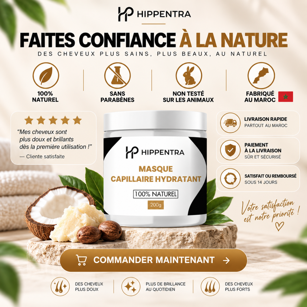 HIPPENTRA® Masque Capillaire Hydratant & Réparateur – 200 g