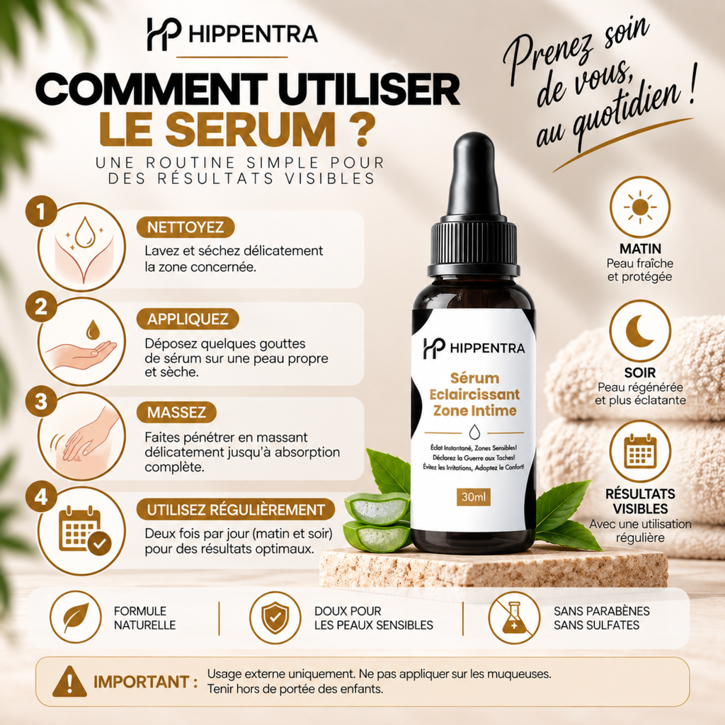 HIPPENTRA® Sérum Éclaircissant Zone Intime – Unifie & Hydrate – 30 ml