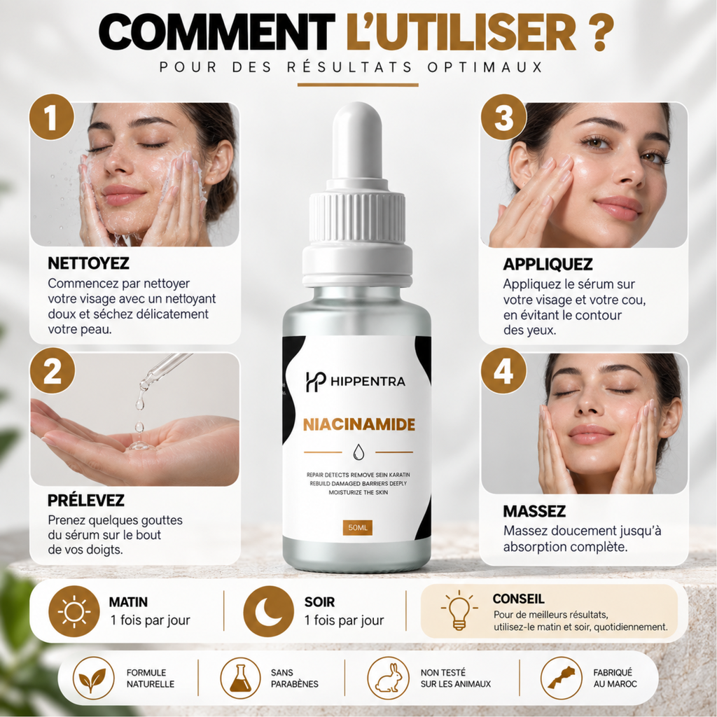 HIPPENTRA® Sérum Niacinamide – Éclat, Hydratation & Teint Uniforme – 50 ml