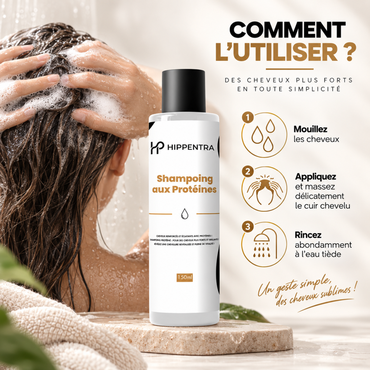 HIPPENTRA® Shampoing aux Protéines – Cheveux Forts & Brillants – 150 ml