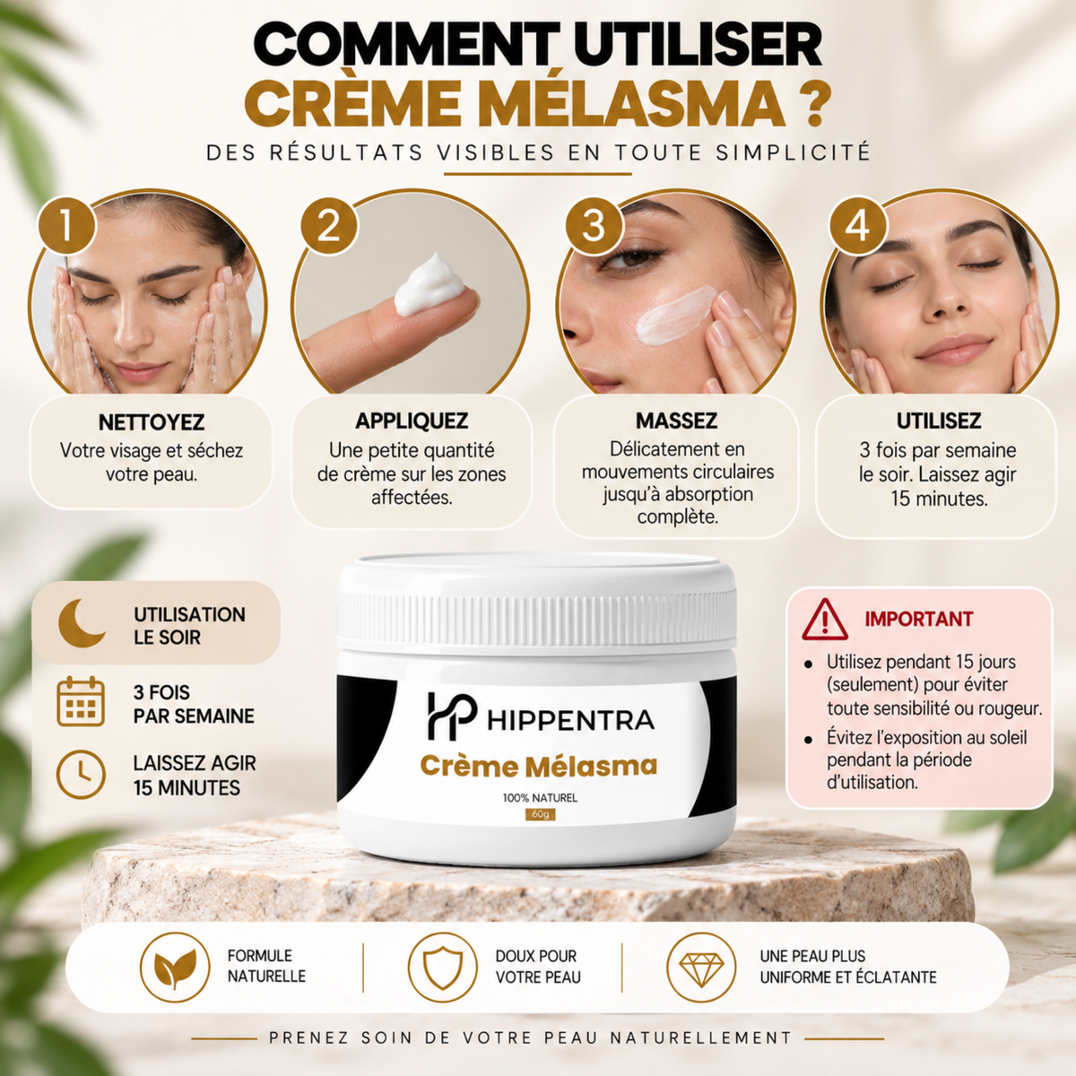 HIPPENTRA® Crème Mélasma – Soin Unifiant & Éclat – 60 g