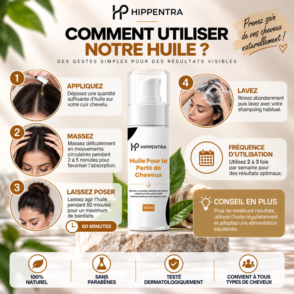 HIPPENTRA® Huile Anti-Chute & Fortifiante pour Cheveux – 60 ml