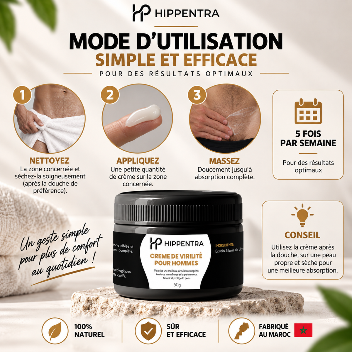 HIPPENTRA® Crème Soin & Confort Masculin – 50 g
