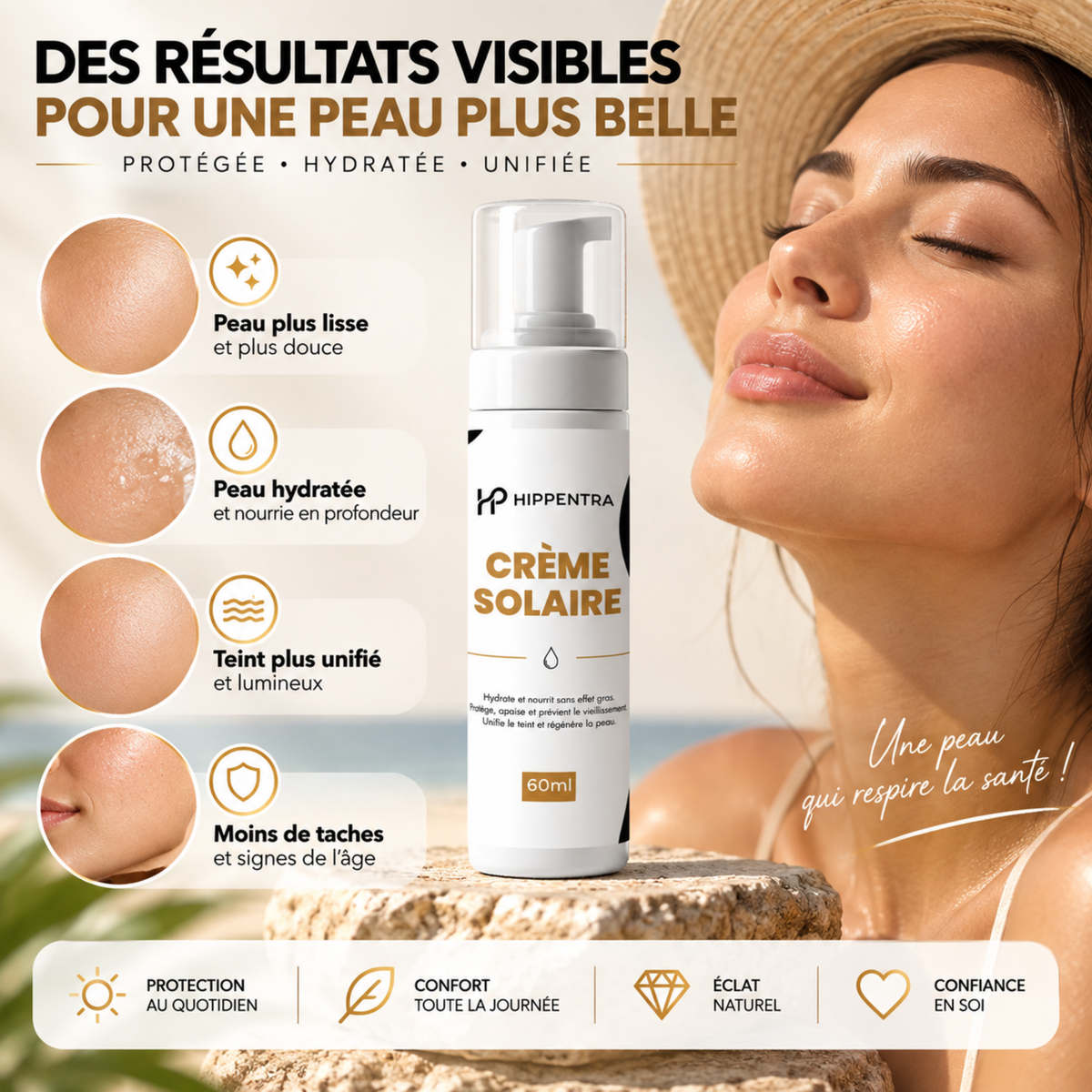HIPPENTRA® Crème Solaire – Hydratation & Protection Quotidienne – 60 ml