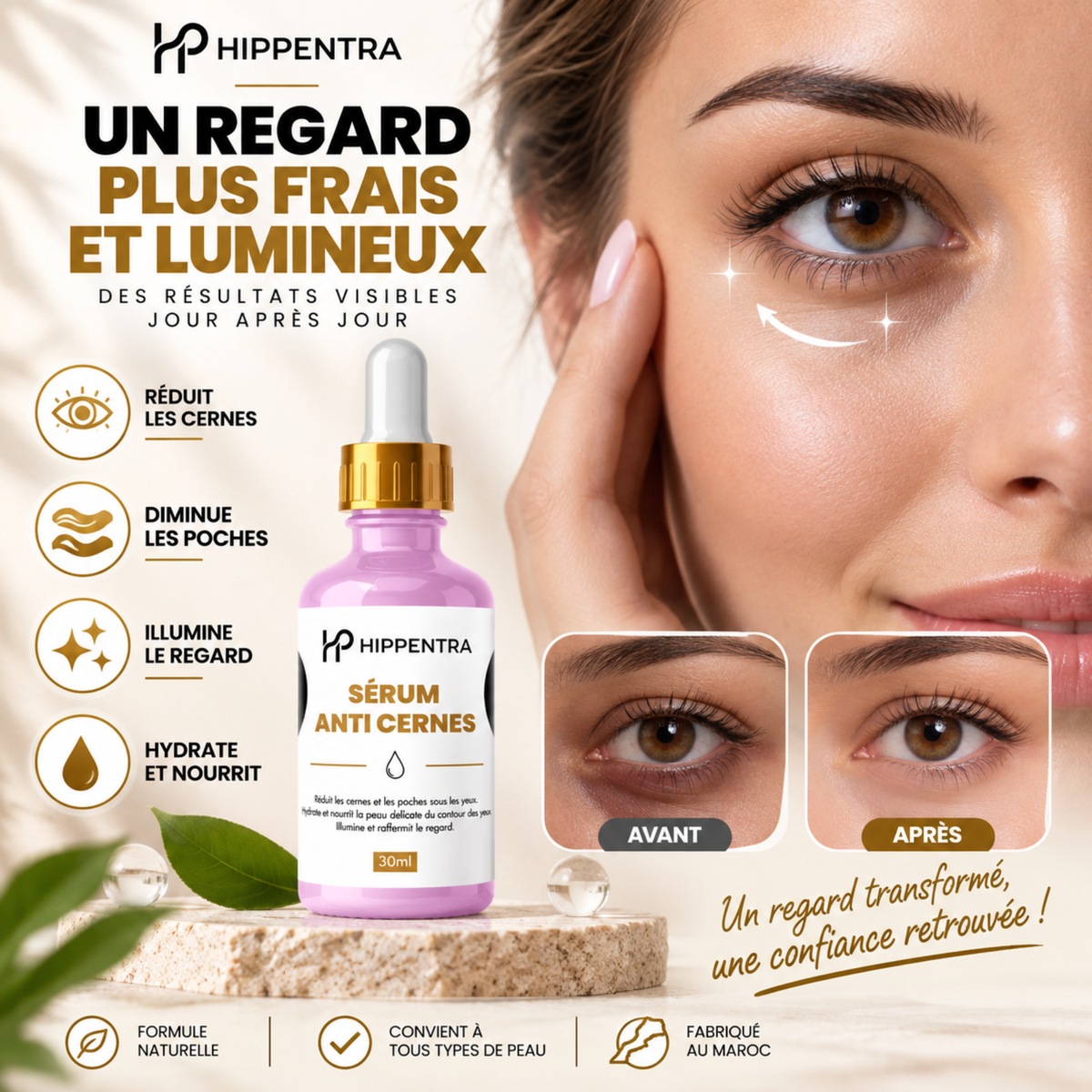 HIPPENTRA® Sérum Anti-Cernes – Éclat & Hydratation du Contour des Yeux – 30 ml