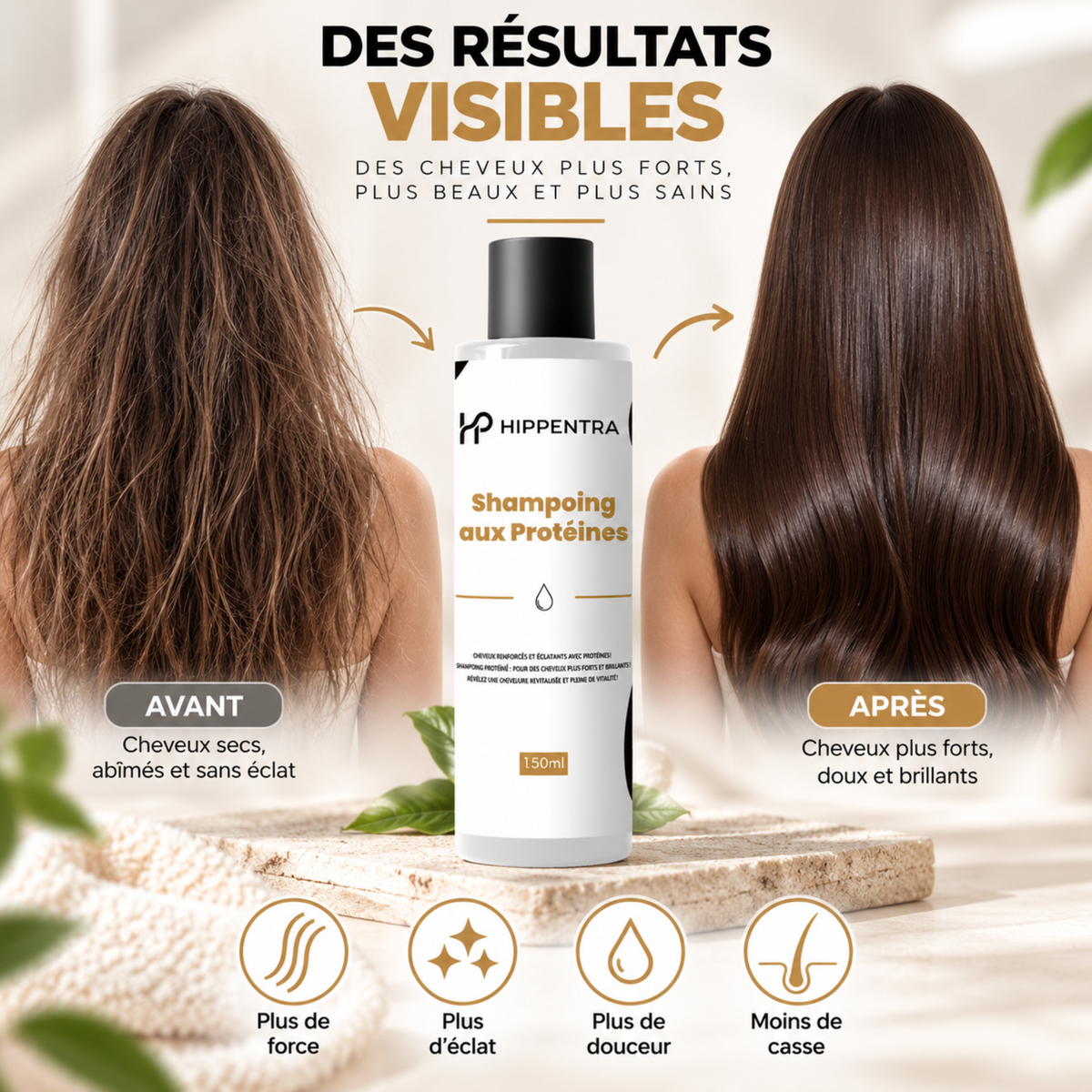 HIPPENTRA® Shampoing aux Protéines – Cheveux Forts & Brillants – 150 ml