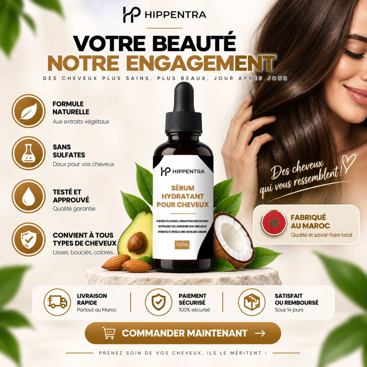 HIPPENTRA® Sérum Hydratant pour Cheveux – 100 ml