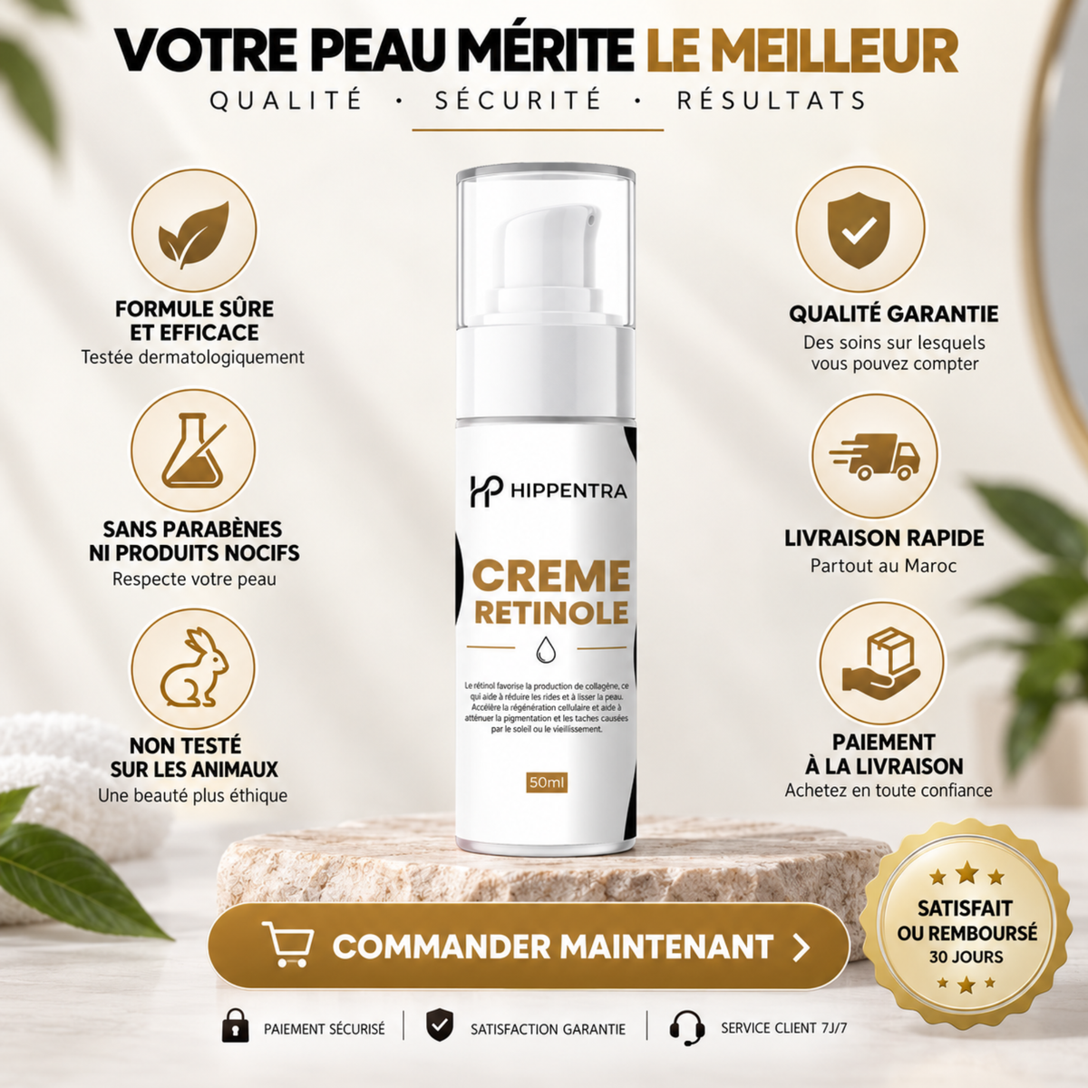 HIPPENTRA® Crème Rétinol – Soin Anti-Âge & Éclat – 50 ml
