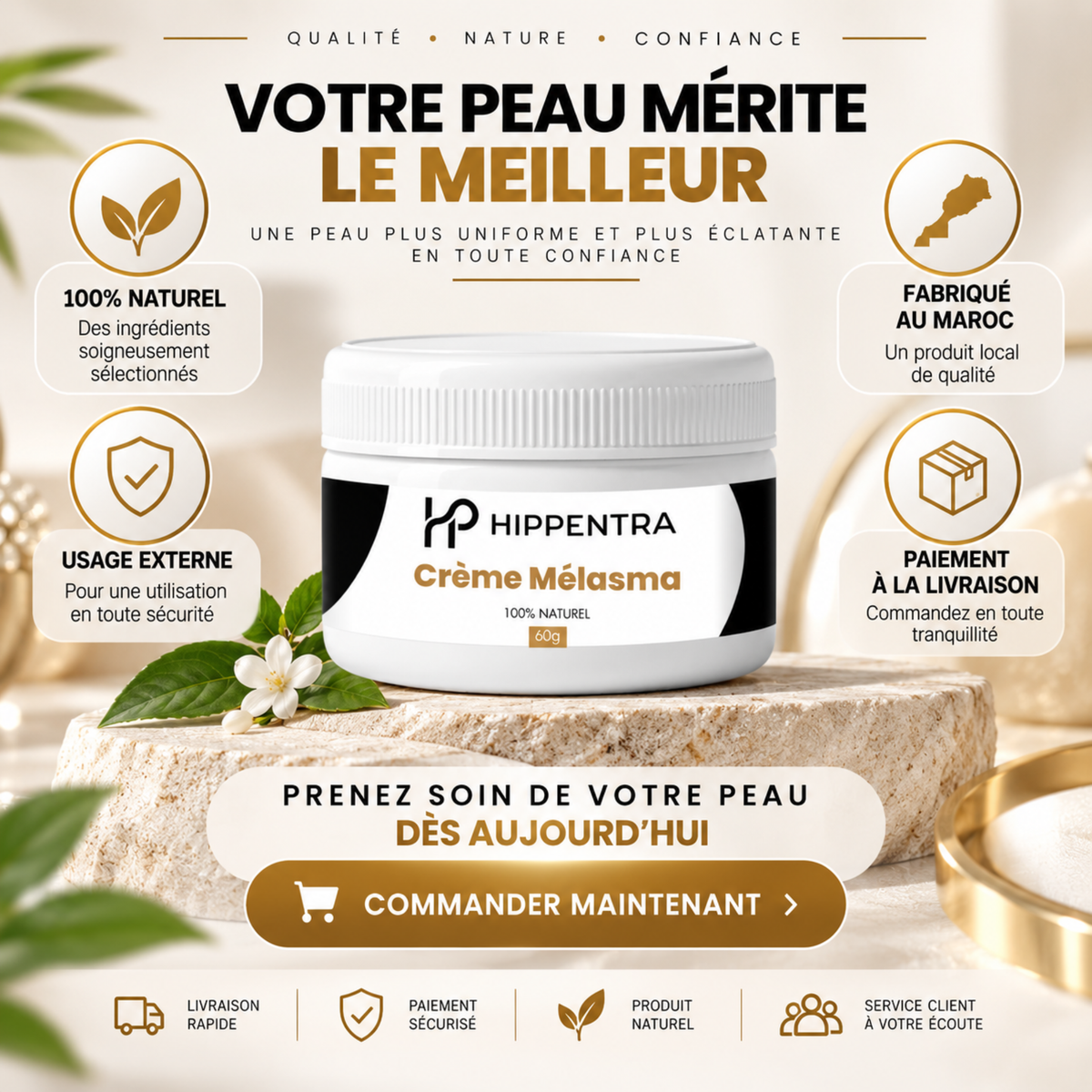HIPPENTRA® Crème Mélasma – Soin Unifiant & Éclat – 60 g