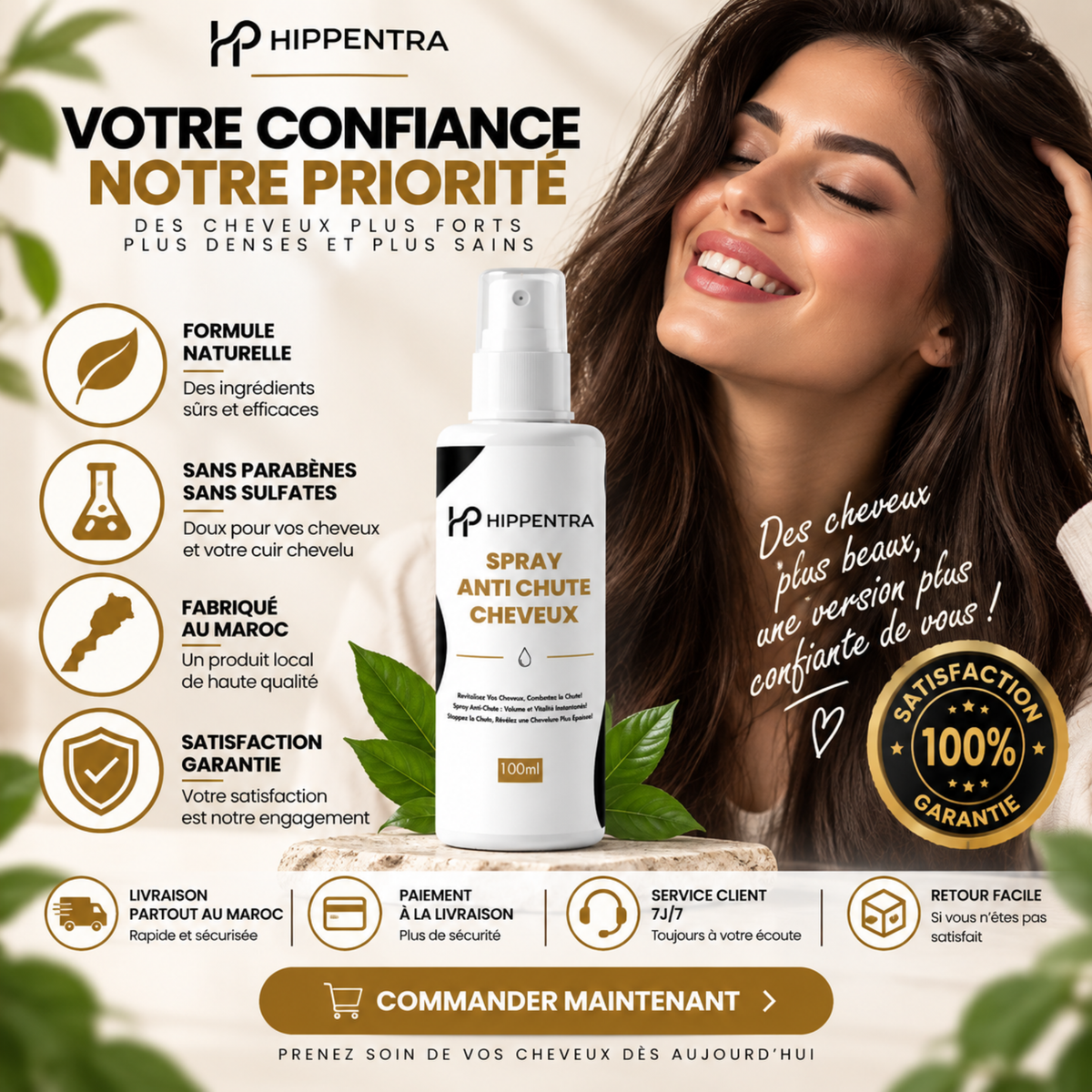 HIPPENTRA® Spray Capillaire Anti-Chute & Fortifiant – 100 ml