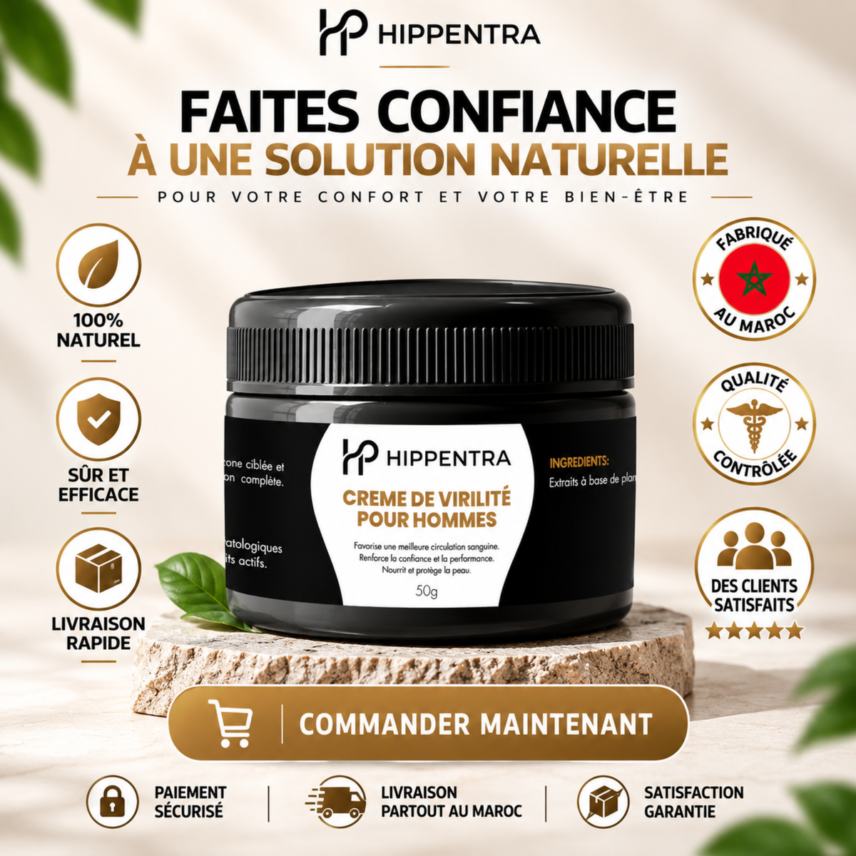 HIPPENTRA® Crème Soin & Confort Masculin – 50 g