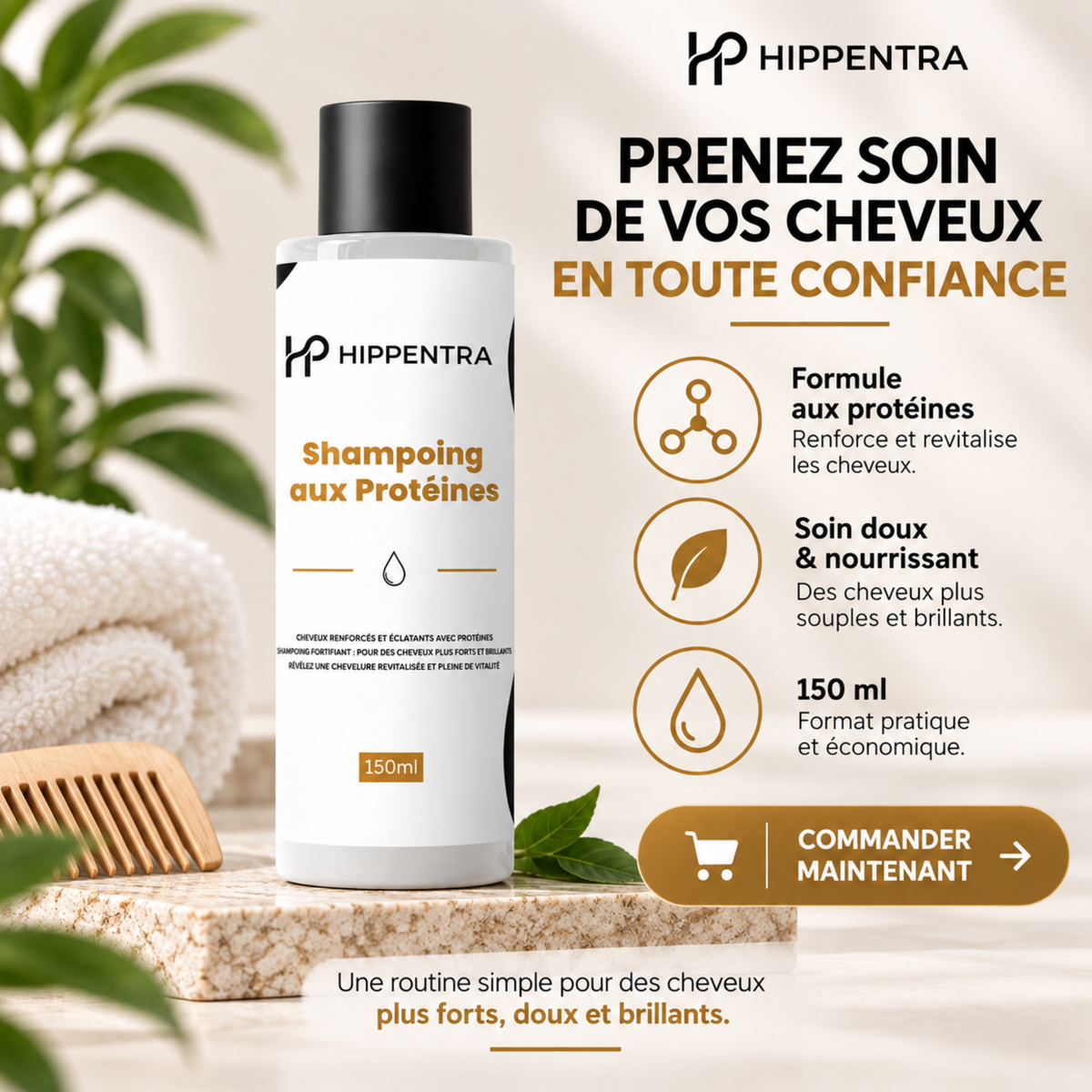HIPPENTRA® Shampoing aux Protéines – Cheveux Forts & Brillants – 150 ml