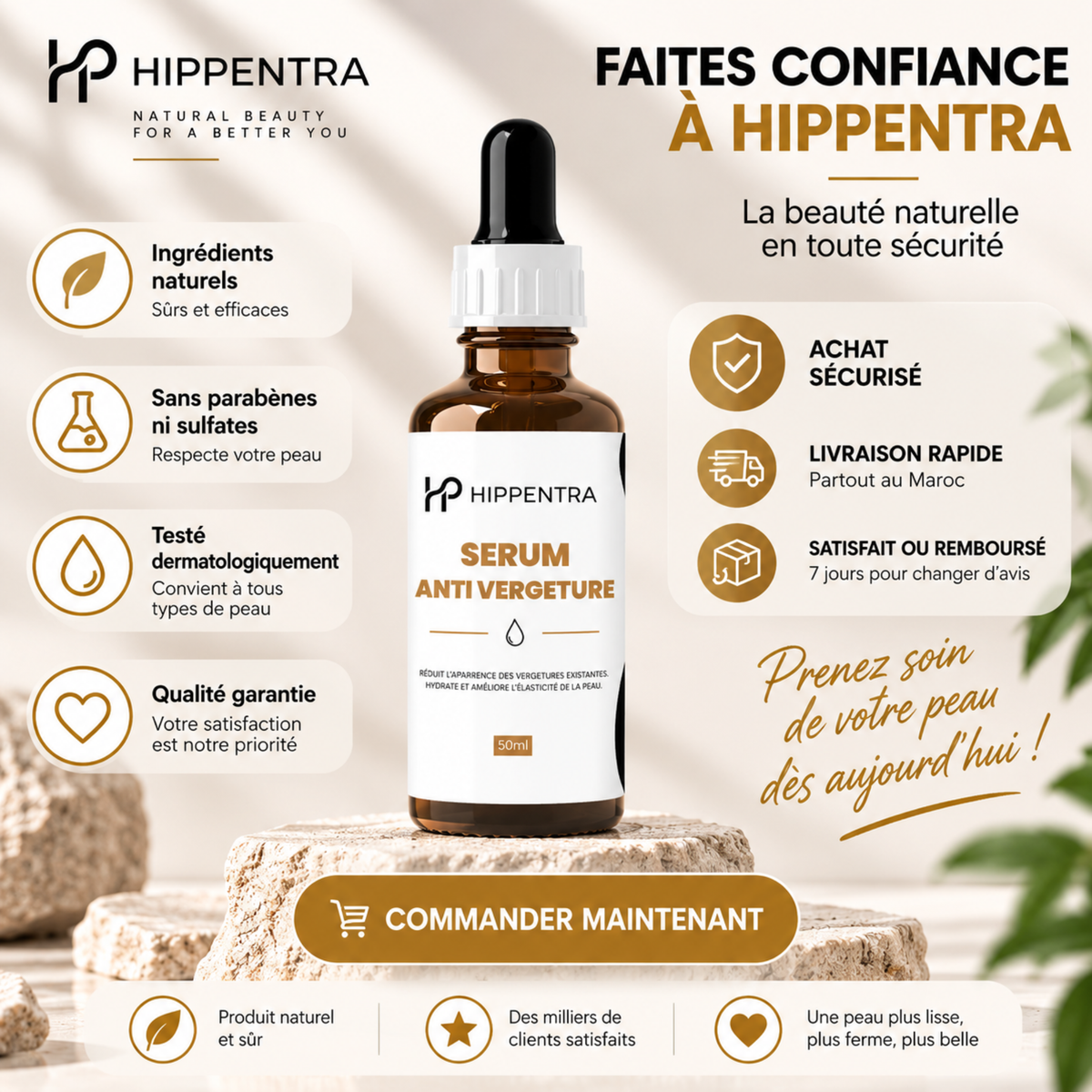 HIPPENTRA® Sérum Anti-Vergetures – Hydratation & Élasticité – 50 ml