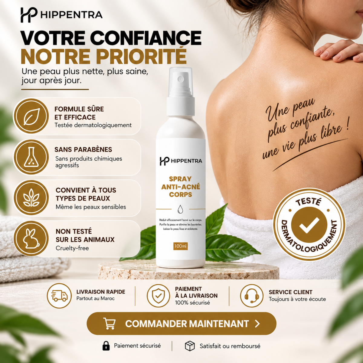 HIPPENTRA® Spray Anti-Acné Corps – Soin Purifiant – 100 ml